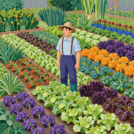 Surreal Abstract Farmer in Colorful Garden