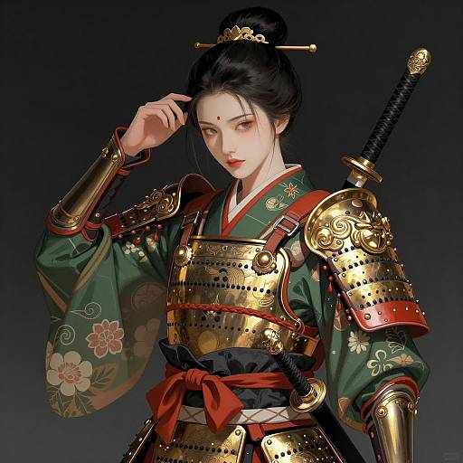 Elegant East Asian Female Samurai Illustration