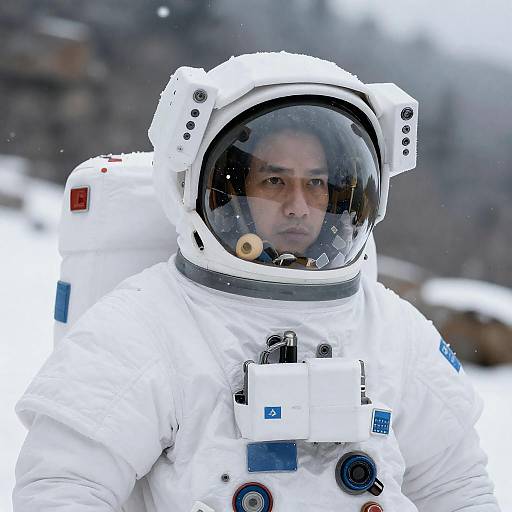 Astronaut in White Spacesuit in Snowy Landscape