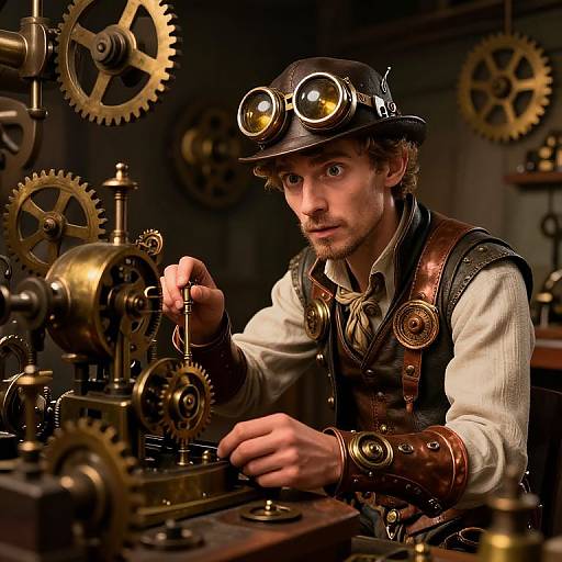 Steampunk Inventor Moritz in Workshop
