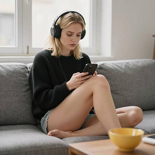 Blonde Woman Relaxing with Headphones