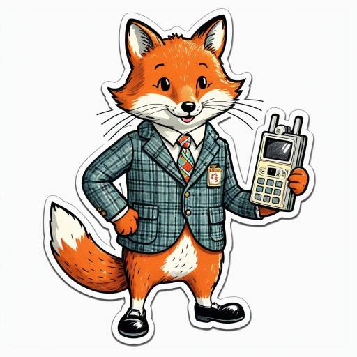 Anthropomorphic Fox in Tweed Suit with Pager
