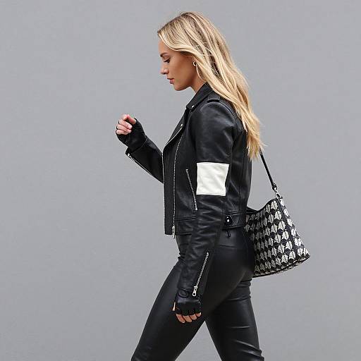 Stylish Blonde Woman in Leather Attire