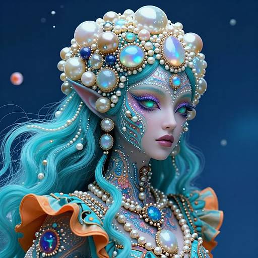 Surreal Alien Figure with Opal Adornments