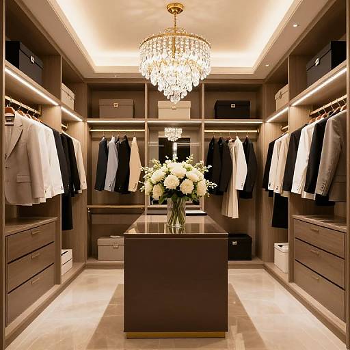 Elegant Walk-In Closet with Chandelier