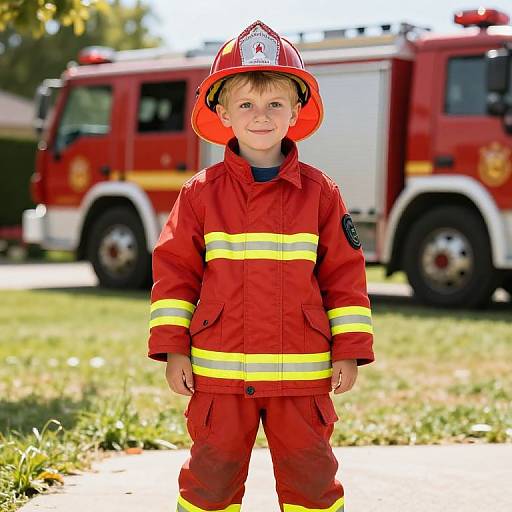 Confident Young Firefighter in Backyard