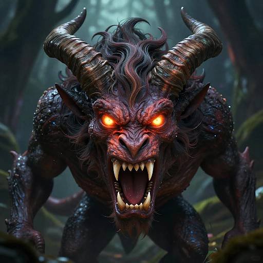 Angry Mythical Creature with Glowing Eyes