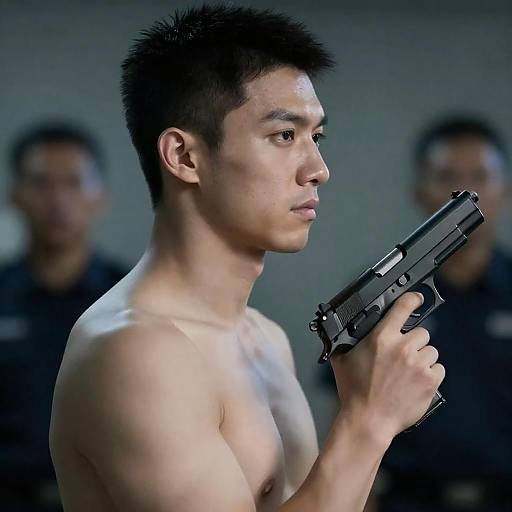 Gritty Portrait: Shirtless Man with Handgun