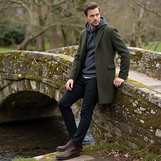 Chic Man by Moss-Covered Bridge