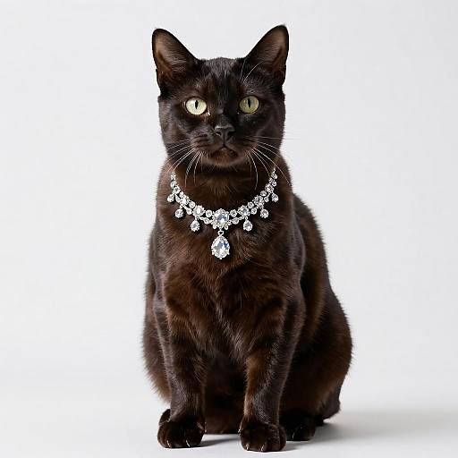 Dark Shorthair Cat with Diamond Necklace
