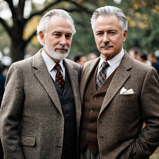Two Elderly Men in Vintage Tweed Suits Outdoors