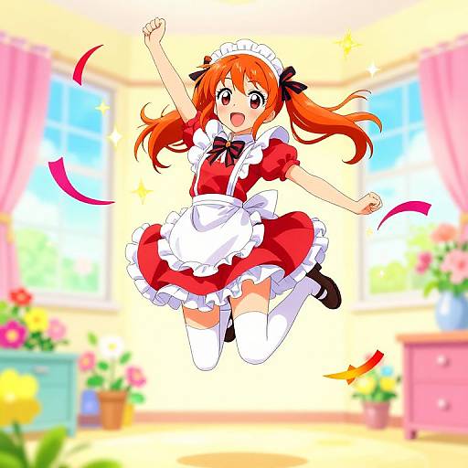 Energetic Anime Maid Jumping Cheerfully
