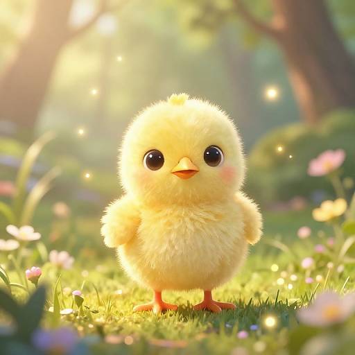 Enchanting Kawaii Chick in Magical Forest