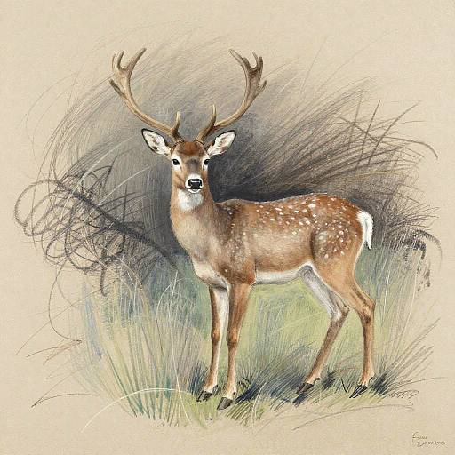 Pastel Chalk Deer in Basquiat Style