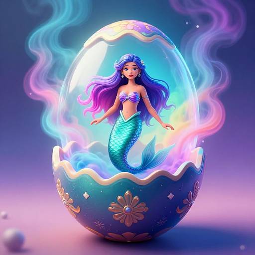 Psychedelic Mermaid Hatching from Faberge Egg