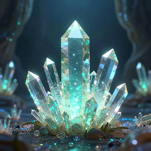 Bioluminescent Crystal Cavern 3D Render
