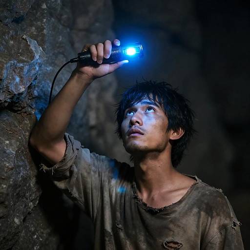 Intense Man with Glowing Device