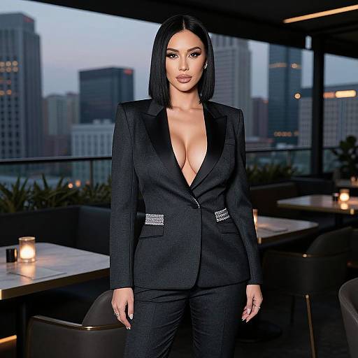 Elegant Urban Woman in Charcoal Suit