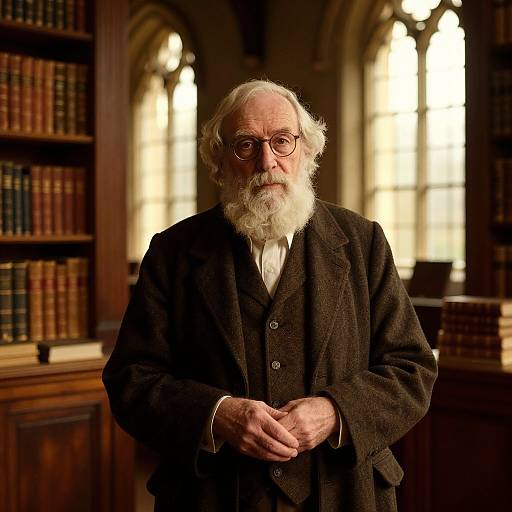 Elderly Scholar in Vintage Library
