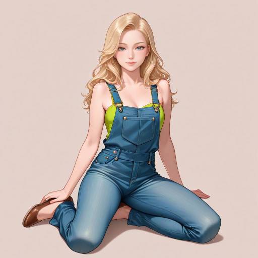 Playful Girl in Denim Overalls Playful Girl in Denim Overalls