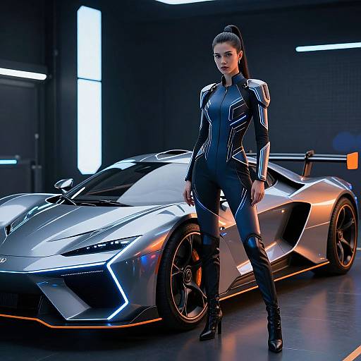 Futuristic Woman with High-Tech Car