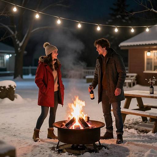 Cozy Winter Night by the Fire Pit