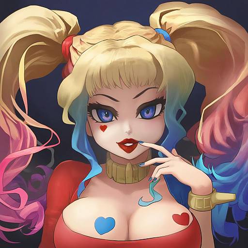 Illustration of Harley quinn, dc comics in the style of Melaton