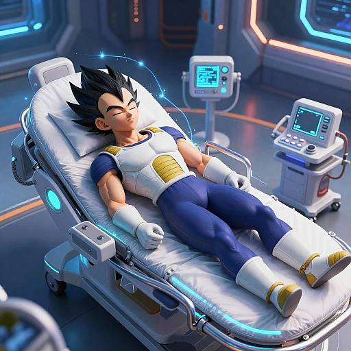 Vegeta Resting in Futuristic Healing Pod