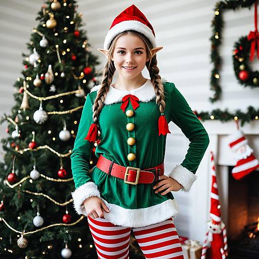 Girl in Christmas Elf Costume