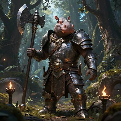 DND Hippo Warrior in Enchanted Forest