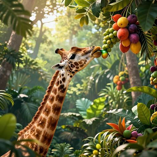 Giraffe Eating Fruit in Jungle
