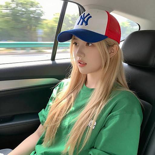 Sunlit Portrait of Young Woman in Car