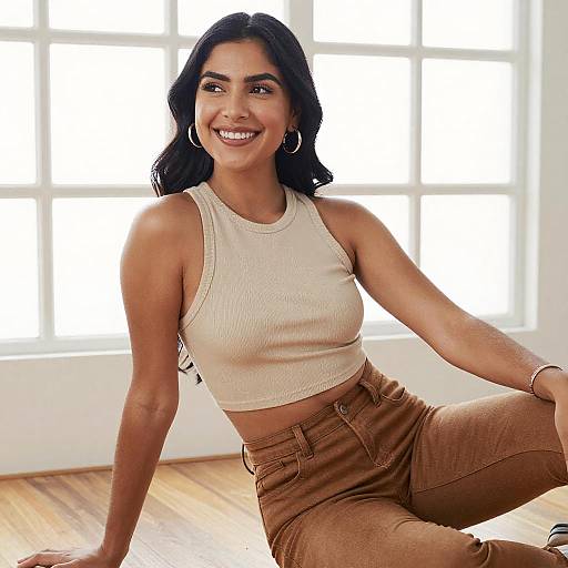 Smiling Latina Woman Sitting Indoors