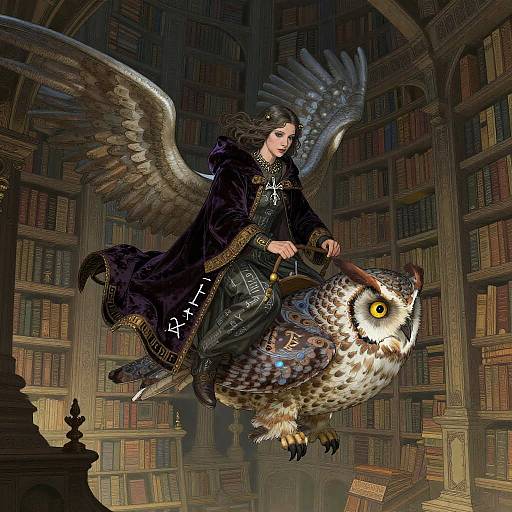 Arcane Librarian Riding Spellbound Owl