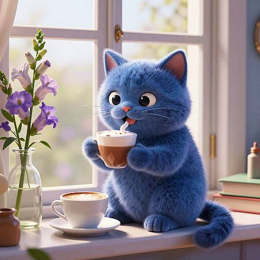 Whimsical Cobalt Russian Blue Cat