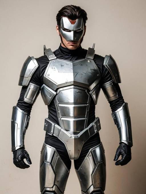 Man Wearing Steel Armor Costume