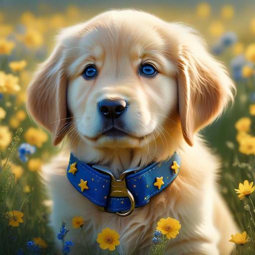 Golden Retriever Puppy in Flower Meadow