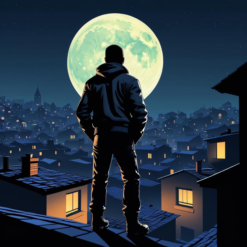 Cunning Thief in a Moonlit Cityscape