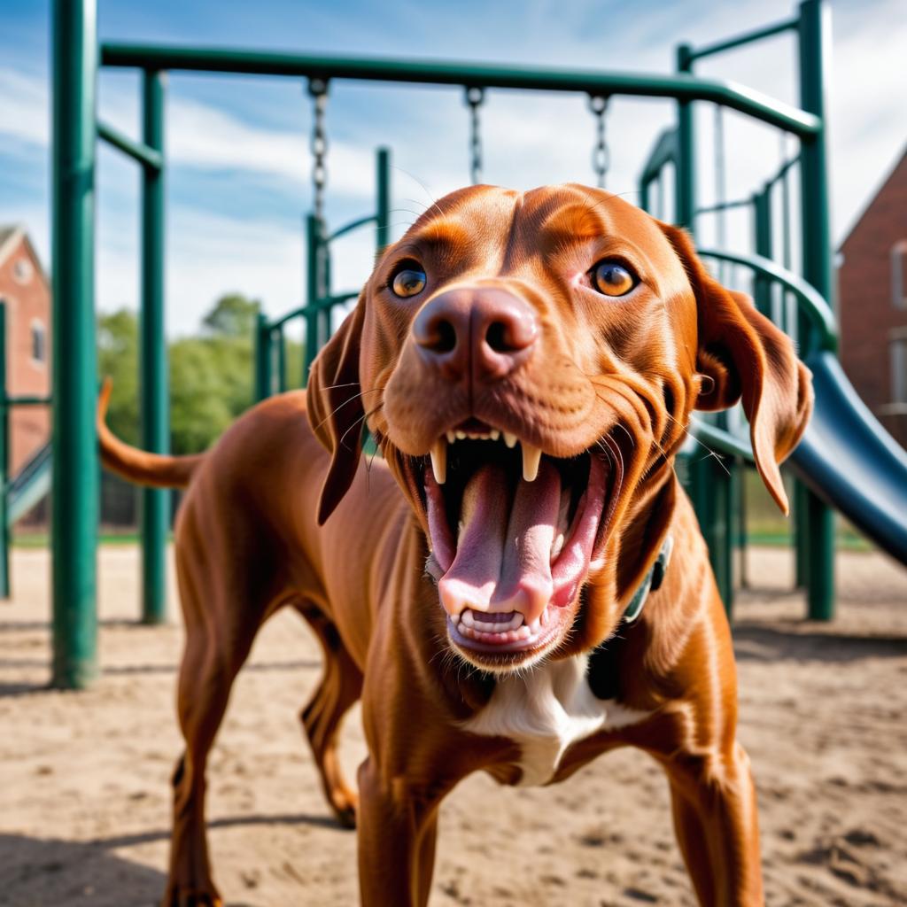 Intense Vizsla Portrait in Abandoned Playground