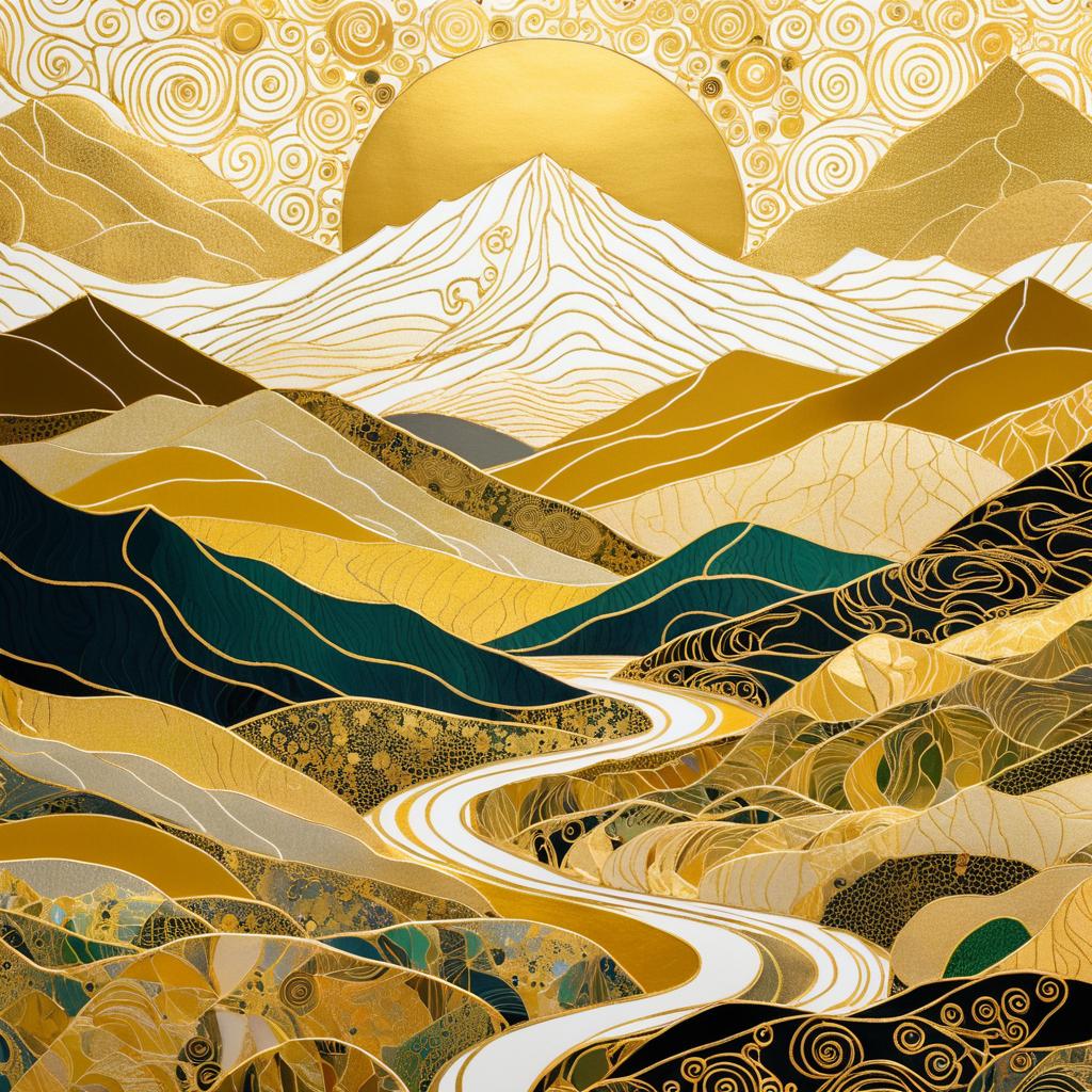 Majestic Mountain Range in Klimt's Style