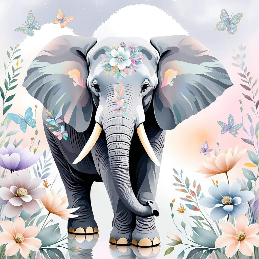 Whimsical Elephant Among Colors and Nature