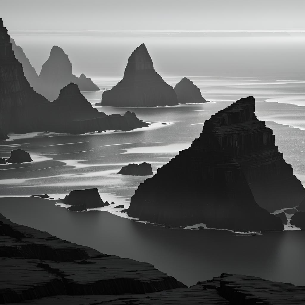 Misty Sea Stacks in Early Morning Light