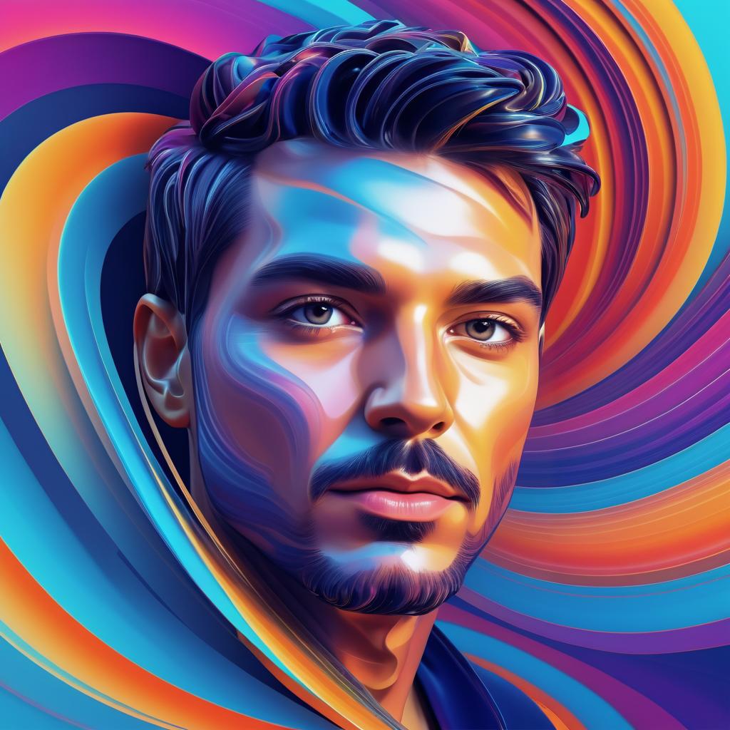 Vivid 3D Portrait with Colorful Swirls