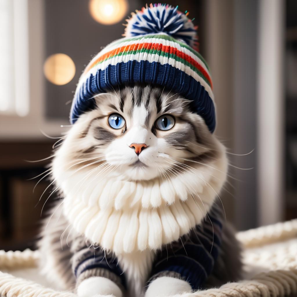 Cinematic Ragdoll Cat in Beanie