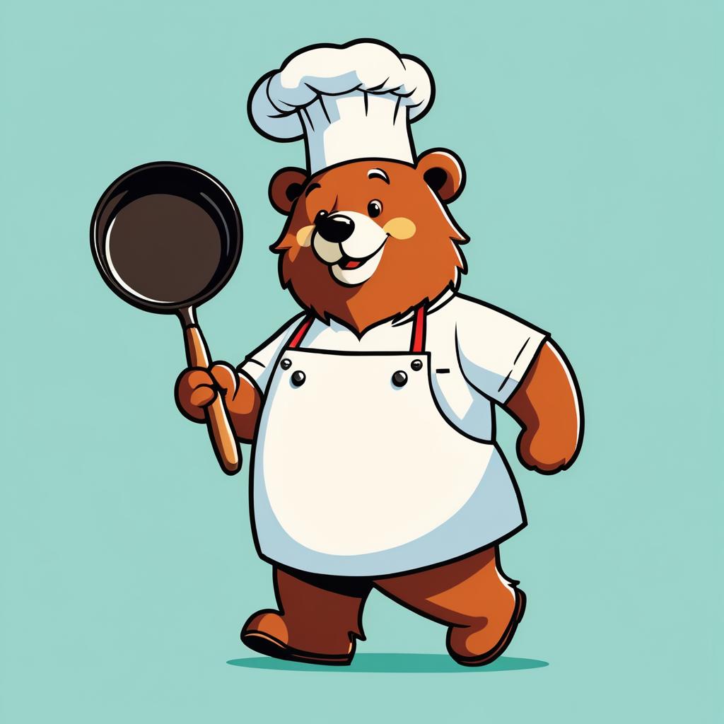 Cartoon Bear Chef with Frying Pan