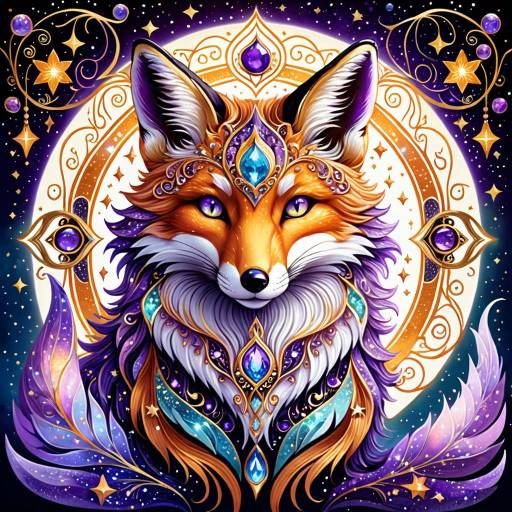 Mystical Fox Under Starry Night Sky