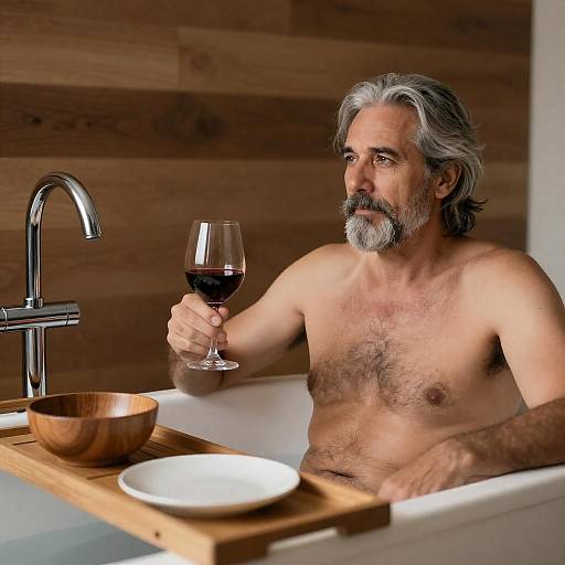 Relaxed Man in Modern Bathtub Scene