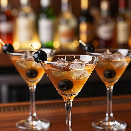 Vibrant Martini Glasses with Olives