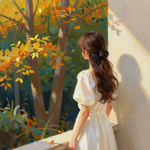 Impressionistic Woman by Autumn Forest