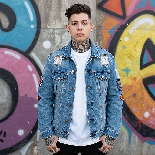 Young Man with Tattoos and Graffiti